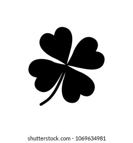 Four leaf clover icon. Black icon isolated on white background. Clover silhouette. Simple icon. Web site page and mobile app design vector element.