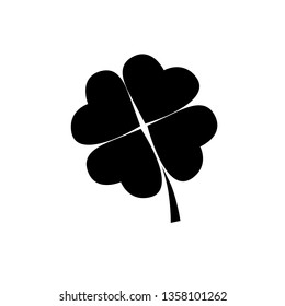 Four leaf clover icon. Black icon isolated on white background. Clover silhouette. Simple icon. 