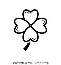 Four leaf clover icon. Black shamrock isolated on white background. Suitable for web site page and mobile app design vector element.