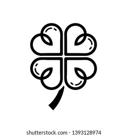 Four leaf clover icon. Black shamrock isolated on white background. Suitable for web site page and mobile app design vector element.