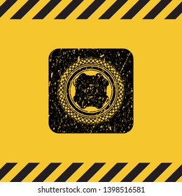 four leaf clover icon black grunge emblem, yellow warning sign. Vector Illustration. Detailed.