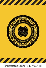 four leaf clover icon black grunge emblem, yellow warning sign. Vector Illustration. Detailed.