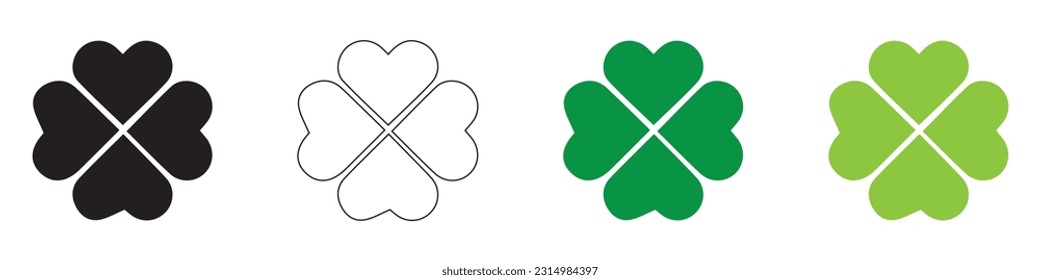 Four leaf clover icon. Black icon isolated on white background. Clover silhouette. Simple icon. Web site page and mobile app design vector element.