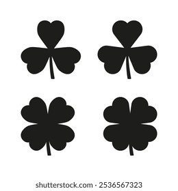 Four leaf clover icon. Black icon isolated on white background. Clover silhouette. Simple icon.