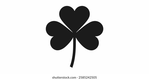 Four leaf clover icon. Black icon isolated on white background. Clover silhouette. Simple icon. Vector illustration 