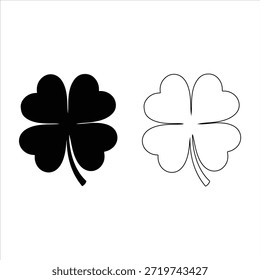 Icono de trébol de cuatro hojas. Icono negro aislado sobre fondo blanco. Silueta de trébol. Icono simple. Página de Sitio web y elemento de Vector de diseño de App móvil.