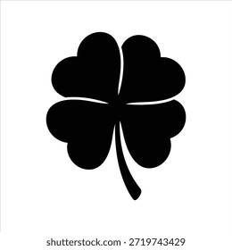 Symbol für vierblättriges Kleeblatt. Schwarzes Symbol einzeln auf weißem Hintergrund. Klee Silhouette. Einfaches Symbol. Website und Design-Vektorelement für mobile Apps.