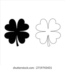 Symbol für vierblättriges Kleeblatt. Schwarzes Symbol einzeln auf weißem Hintergrund. Klee Silhouette. Einfaches Symbol. Website und Design-Vektorelement für mobile Apps.