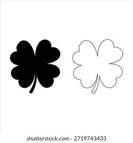 Icono de trébol de cuatro hojas. Icono negro aislado sobre fondo blanco. Silueta de trébol. Icono simple. Página de Sitio web y elemento de Vector de diseño de App móvil.