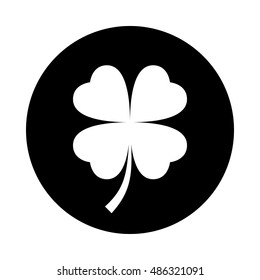 Four leaf clover icon. Black icon isolated on white background. Round icon. Clover silhouette. Simple circle icon. Web site page and mobile app design vector element.