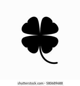 Four leaf clover icon. Black herb Isolated on white. St Patrick day vector illustration. Flat design. Black and white picture.