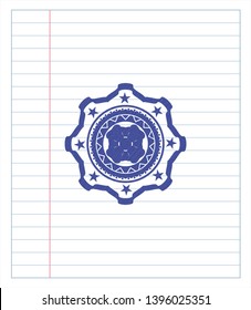four leaf clover icon blue ink pen emblem. Vector Illustration. Detailed.