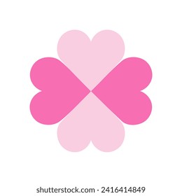 Four leaf clover icon. Cute Quatrefoil in shape of Heart. Symbol of St. Patrick, Casino, Good Luck, Valentines. Clover of heart shape. Foliage icon. Web site page and mobile app design vector element.