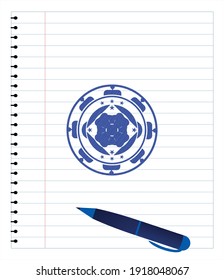 four leaf clover icon draw with pen effect. Blue ink. Vector Illustration. Detailed. 