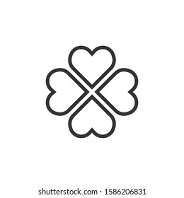 Four leaf clover icon in flat style. St Patricks Day vector illustration on white isolated background. Flower shape business concept.