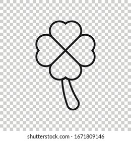 Four leaf clover icon in flat style. St Patricks Day vector illustration on white isolated background. Flower shape business concept.
