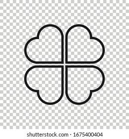 Four leaf clover icon in flat style. St Patricks Day vector illustration on white isolated background. Flower shape business concept.