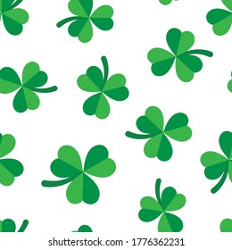 Four leaf clover icon in flat style. St Patricks Day vector illustration on white isolated background. Flower shape seamless pattern business concept.