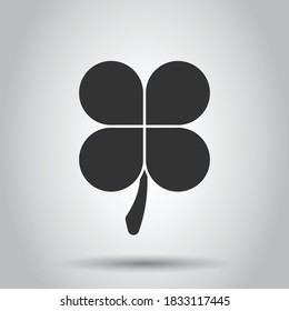 Four leaf clover icon in flat style. St Patricks Day vector illustration on white isolated background. Flower shape business concept.