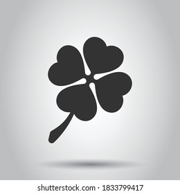 Four leaf clover icon in flat style. St Patricks Day vector illustration on white isolated background. Flower shape business concept.
