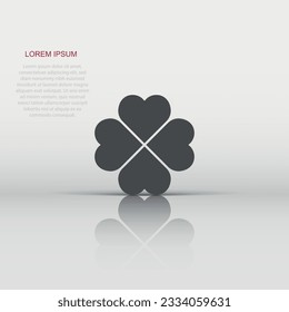 Four leaf clover icon in flat style. St Patricks Day vector illustration on white isolated background. Flower shape business concept.