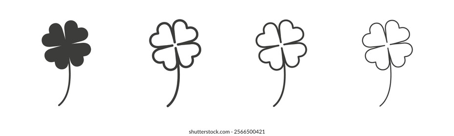 Four leaf clover icon flat and linear vector illustration on white background.