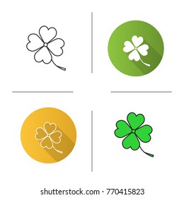 Four leaf clover icon. Flat design, linear and color styles. Symbol of success and good luck. Isolated vector illustrations