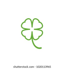 Four Leaf Clover Icon. Green Herb Outline Isolated On White. St Patrick Day Vector Illustration. Flat Design. Irish Shamrock