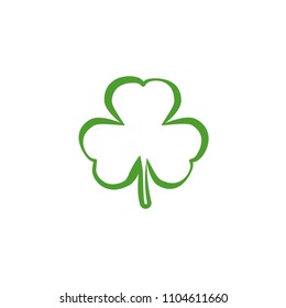 Four leaf clover icon. Green herb outline isolated on white. St Patrick day vector illustration. Flat design. Irish shamrock