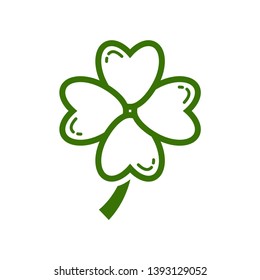 Four leaf clover icon. Green shamrock isolated on white background. Suitable for web site page and mobile app design vector element.