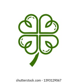 Four leaf clover icon. Green shamrock isolated on white background. Suitable for web site page and mobile app design vector element.