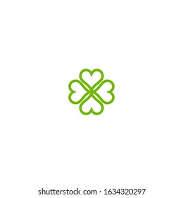 Four leaf clover icon. Green herb outline isolated on white. St Patrick day vector illustration. Flat design. Irish shamrock
