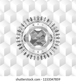 four leaf clover icon inside grey icon or emblem with geometric cube white background