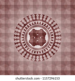 four leaf clover icon inside red seamless polygonal badge.