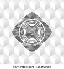four leaf clover icon inside grey emblem with cube white background