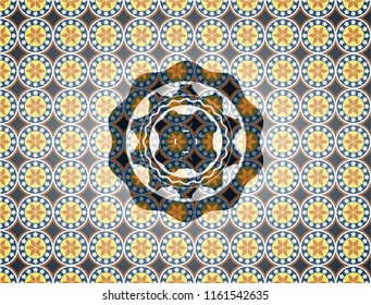 four leaf clover icon inside arabic style emblem. Arabesque decoration.