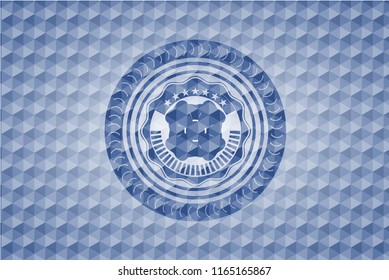 four leaf clover icon inside blue polygonal emblem.