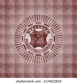 four leaf clover icon inside red seamless badge with geometric background.
