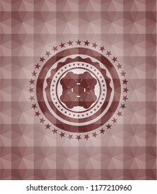 four leaf clover icon inside red seamless badge with geometric background.
