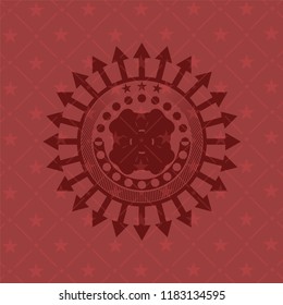 four leaf clover icon inside retro red emblem