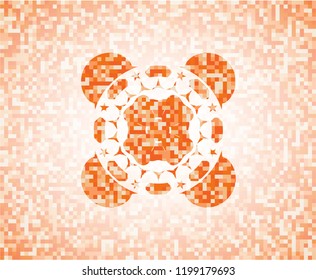 four leaf clover icon inside abstract emblem, orange mosaic background