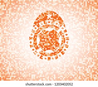 four leaf clover icon inside abstract orange mosaic emblem with background
