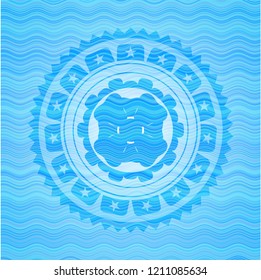 four leaf clover icon inside water wave badge background.