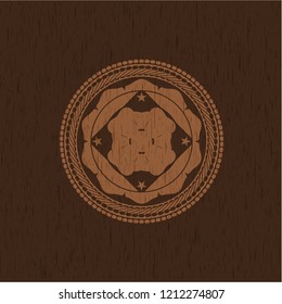 four leaf clover icon inside realistic wood emblem