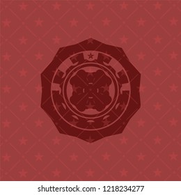 four leaf clover icon inside retro red emblem