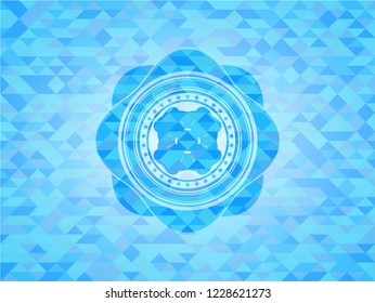 four leaf clover icon inside sky blue emblem with mosaic ecological style background