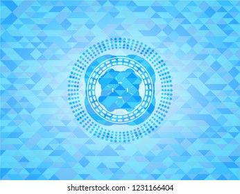 four leaf clover icon inside light blue emblem with triangle mosaic background