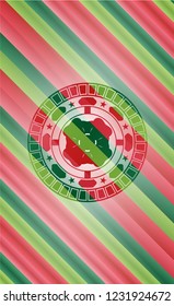 four leaf clover icon inside christmas colors style badge.
