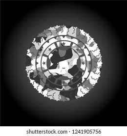 four leaf clover icon inside grey camouflage texture