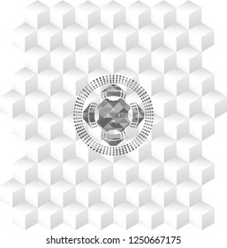 four leaf clover icon inside grey emblem. Vintage with geometric cube white background